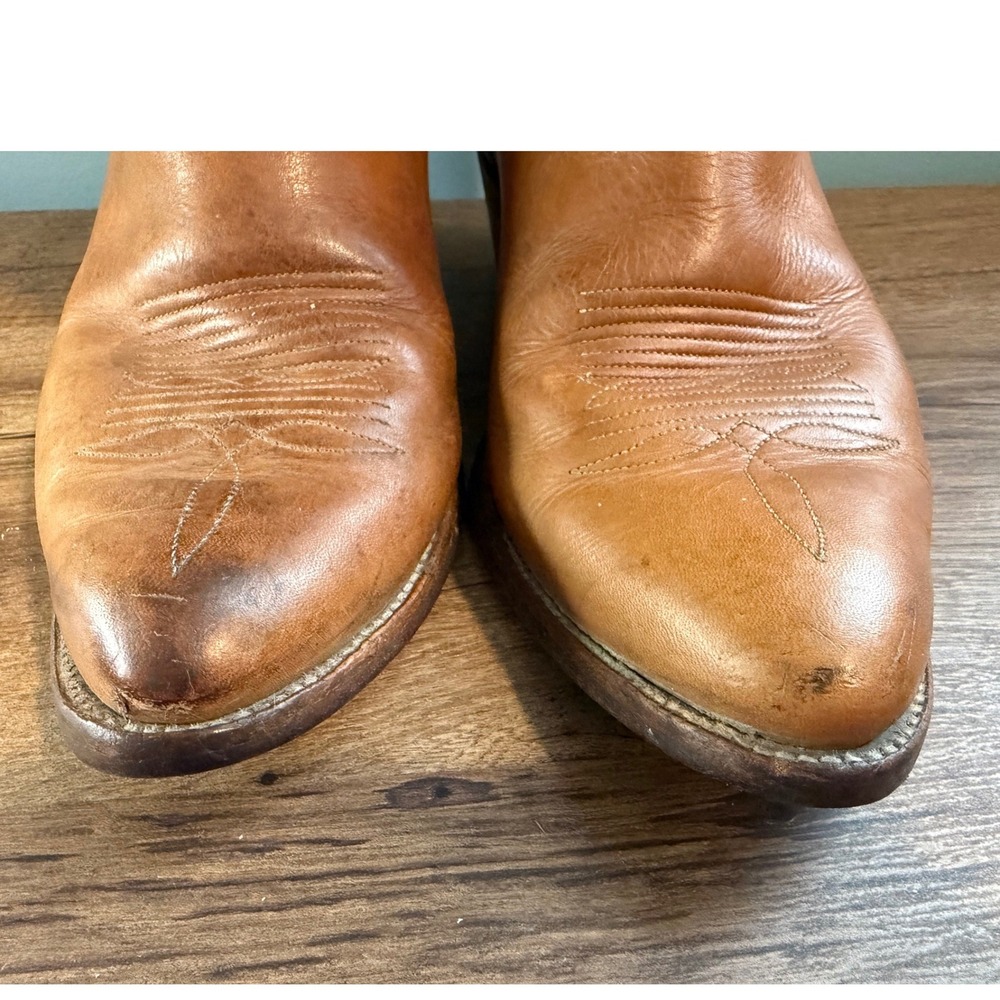 Justin Men's Size 9 EE #1106 Mulehide Tan Leather Cowboy Boots USA Made Vintage - Picture 6 of 15